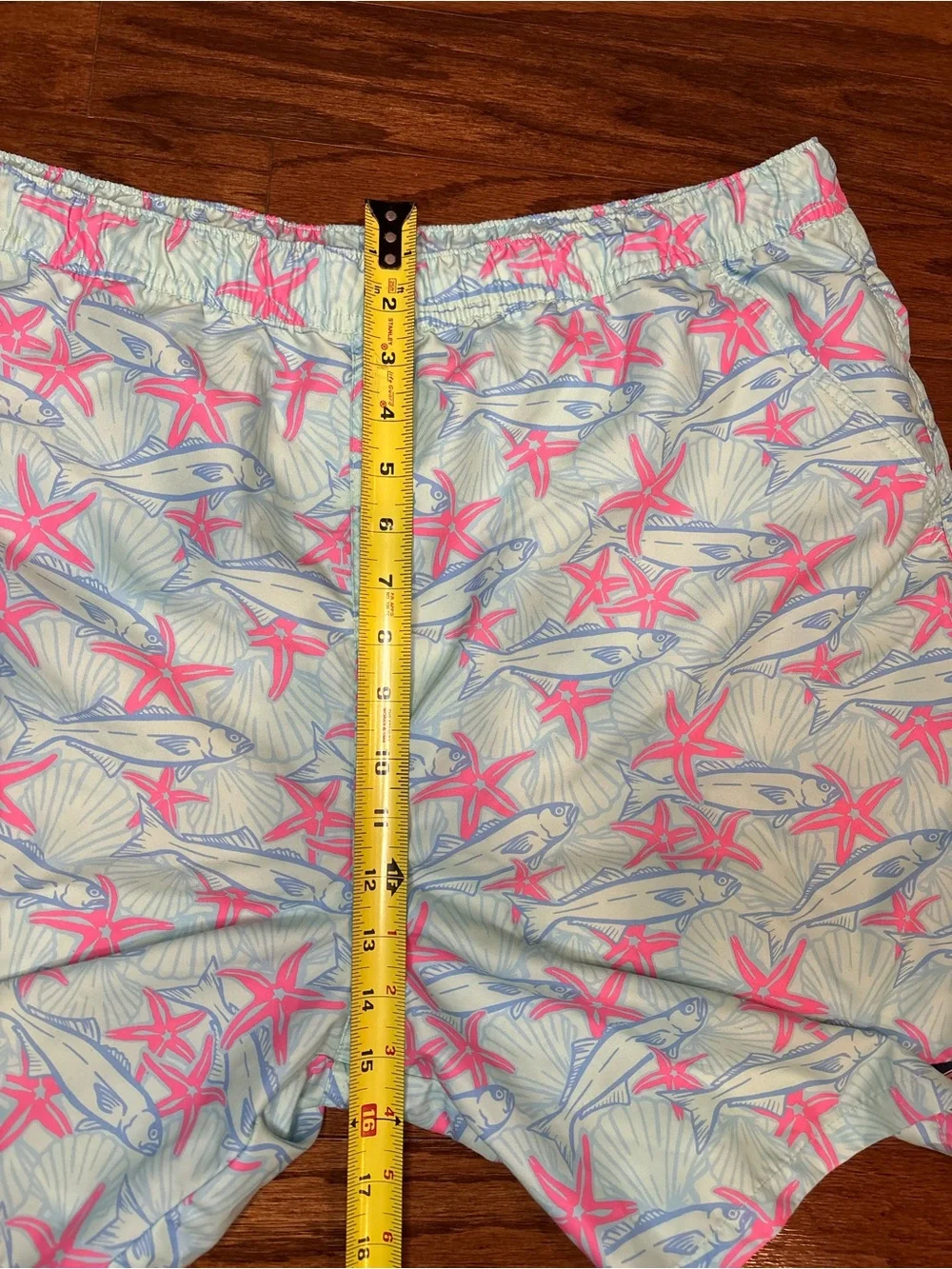 Vineyard Vines Light Green Swim Trunks with Pink Starfish and Blue Fish
